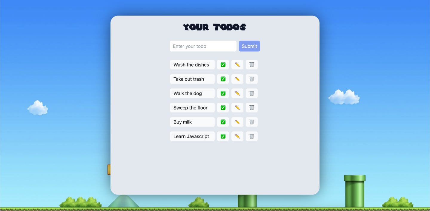 Welcome to TodoMario, a playful task management app where you embark on a heroic quest to conquer your to-do list in true Mario style!